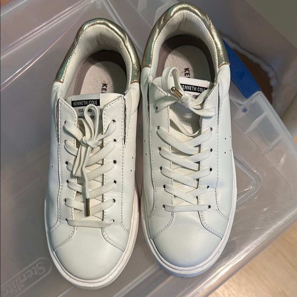Kenneth Cole White Sneakers with Gold Accents